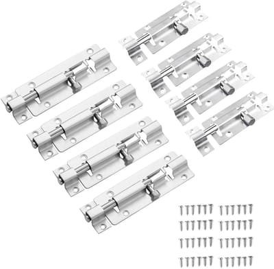 Dailygoods - Deurgrendel 8 Stuks RVS Schuifslot met 36 Schroeven | Grendelslot voor deur, kast, raam, schuifdeur, badkamer, toilet, schuur, tuinpoort en meubelmontage