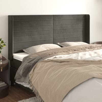 vidaXL - Hoofdbord - met - randen - 163x16x118/128 - cm - fluweel - donkergrijs