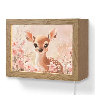 Wandlamp 20x15 cm - Oplaadbaar - Hertje - Illustratie - Bloemen - Roze - Wandlampen binnen woonkamer - Slaapkamer lamp met kabel - Decoratieve nachtlamp - Vloerlamp snoer