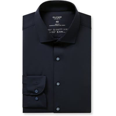 OLYMP Level Five 24/Seven Overhemd, Body Fit, Modern Kent, Marineblauw