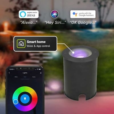 HOFTRONIC SMART Lilly - Smart LED Grondspot - IP67 waterdicht - 4,8 Watt 345 Lumen - Kantelbaar - Overrijdbaar - Rond - Wifi + Bluetooth - RGBWW -