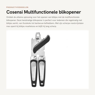 Dailygoods- Blikopener Roestvrij Staal - Handmatige Blikopener - Flesopener - Ergonomische Grip - Eenvoudig Schoonmaken - Brede Draaiknop - Blikkenopener