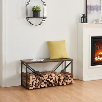 Brandhoutrek voor binnen - Houtopslag 50x100x30 cm in zwart en donker houtkleur
