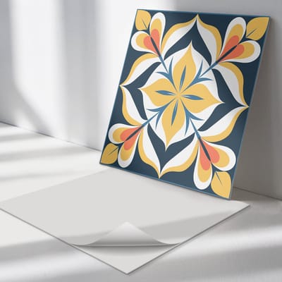 Wallfluent Vinyl Tegels - Stijlvol Bloemenpatroon Vinyl Wandtegels - 30 cm x 30 cm - Geel PVC Tegels - 9 stuks - Vierkant PVC Tegels - Patroon Plaktegels - Wand PVC Tegels - Plaktegels Keuken en Badkamer