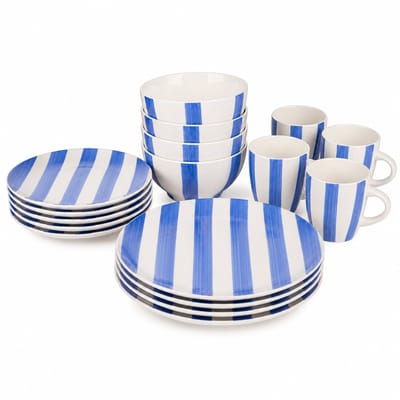 Alpina Serviesset 16-delig – Servies voor 4 Personen – Borden, Kommen en Mokken – Vaatwasser- en Magnetronbestendig - Blauw/ Wit