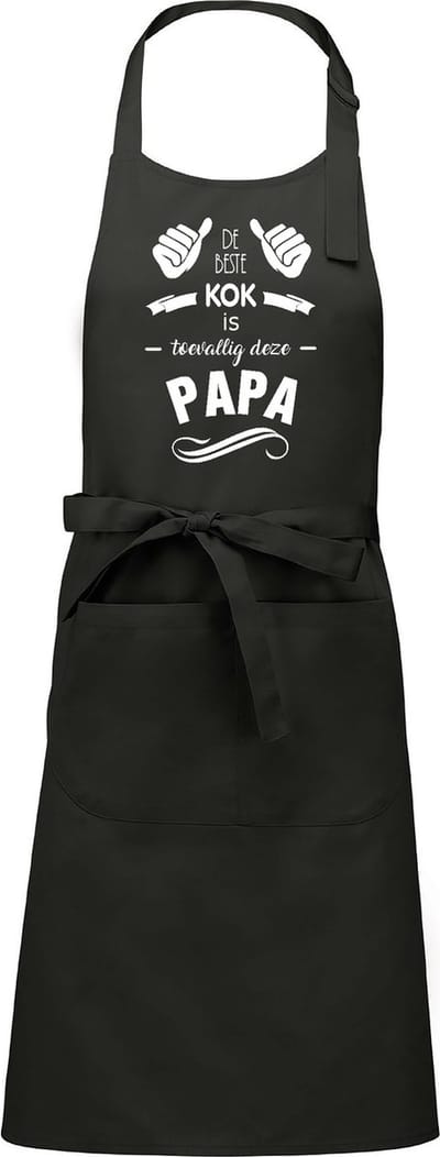 Cadeauschort - Tekstschort - Keukenschort met je naam - BBQ schort - verjaardag - vaderdag - De beste kok is toevallig deze Papa - chique grijs