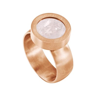 Quiges RVS Schroefsysteem Ring Rosékleurig Mat 16mm met Verwisselbare Kwarts Roze 12mm Mini Munt