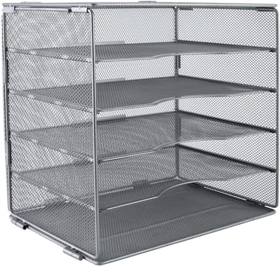 Desktop 5 Tier A4 Mesh in Lade Office Bureau Tidy File Holder Magazine Organizer Papier Opslag Rack, Zilver