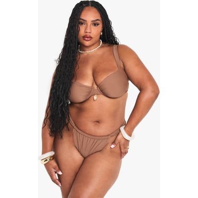 boohoo Dames Plus Shell Trim Geruched Tanga Bikini Broekjes | Chocolate | Maat: 16