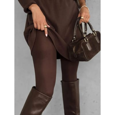 Dames Kofiebruine Ondoorzichtige Hoge Stretch Panty's Effen Kleur Met Voeten Voor Herfst Winter XXL black