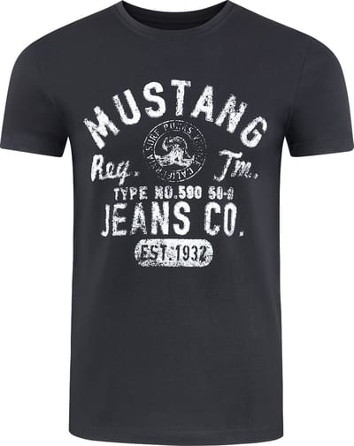 Mustang Heren T-Shirt Basic Print Tee regular fit Zwart M Ronde Hals Volwassenen Opdruk Print Shirts