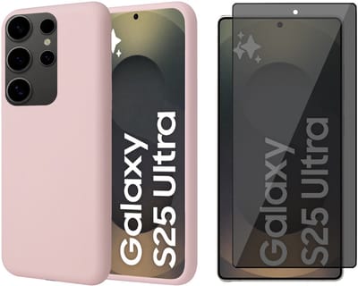 Hoesje geschikt voor Samsung Galaxy S25 Ultra - Privacy Screenprotector Volledig Dekkend Glas - Mat Back Case Roze
