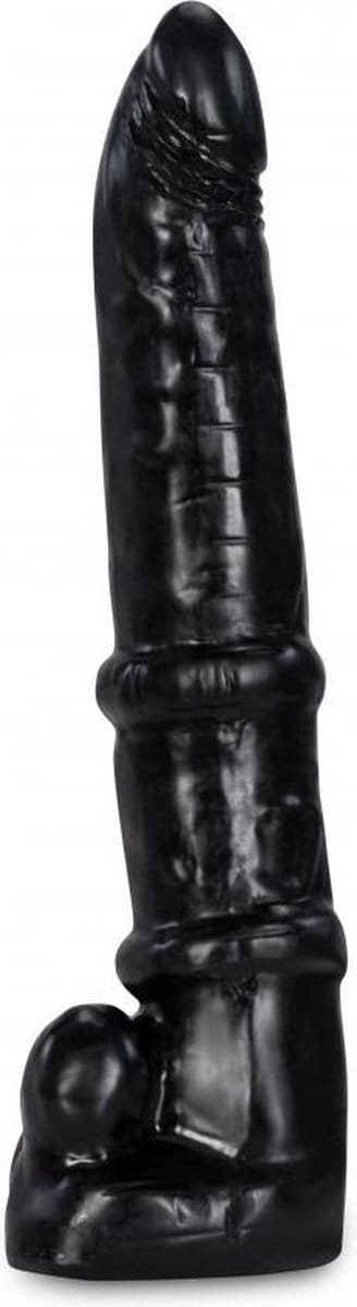 HARDTOYS XXL Anaal Dildo 32 cm Inbrengbare Lengte - Diameter 7 cm - Grote Anal Dildo - Buigbaar met Twee Ringen en Ballen - Zwart