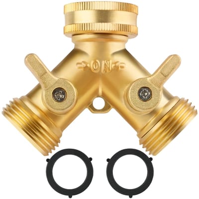 carmdering - Messing T-Stuk Waterverdeler - Dubbele Afsluiter Splitter - 2-Weg Kranen Adapter - 360° Draaibare Moer - Lekdichte Afdichting - Hoogwaardig Messing - Corrosiebestendig Design - Gereedschapsvrije Montage - 2 Stuks