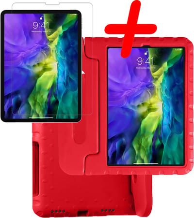 Hoesje Geschikt voor Apple iPad Pro (2022) - 11 inch - 4e generatie - Met Screenprotector - Kinderhoes Shockproof Bumper - Kidsproof Case - Tablet Hoes - Kinder Hoes Cover - Rood