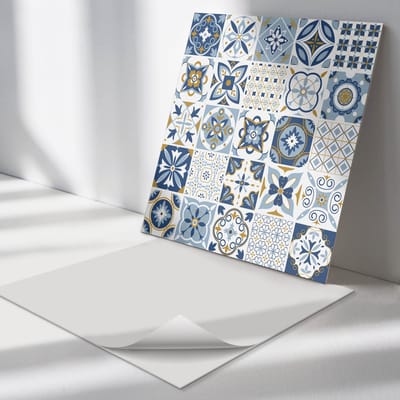 Wallfluent Vinyl Tegels - Decoratieve tegelpatronen Vloer Tegels PVC - 30 cm x 30 cm - Blauw PVC Tegels - Set van 9 - Vierkant PVC Tegels - Texturen Plaktegels - Zelfklevende PVC Tegels - Plaktegels Keuken en Badkamer