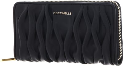 COCCINELLE Leren Portemonnee Metallic Goodie Wallet Smooth Calf Leather Soft Noir Zwart
