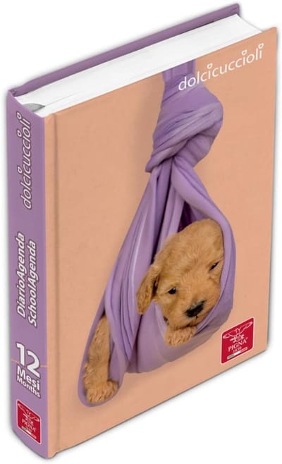 SnelShoppen - 12 Maanden Schoolagenda Dolci Cuccioli - Gewatteerde Kartonnen Kaft - Persoonlijke Agenda - 320 Pagina's - Formaat 13,2 x 18,3 cm - Hond