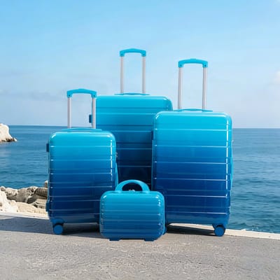 HAUSS SPOLE Kofferset Uitbreidbaar – 14 20 24 28 Inch – Polycarbonaat – Blauw – Reiskoffers Met Spinnerwielen – Met Cijferslot