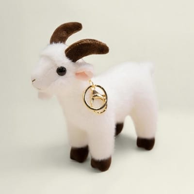 ** Jouet Chèvre Debout en Peluche Douce Pendentif Chèvre Réaliste Peluches Mignon Animal Mini Porte-clés Cool Décoration Sacs blanc