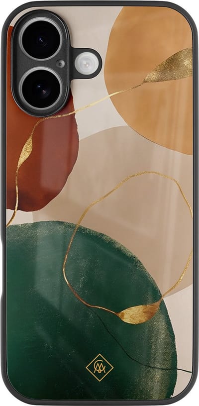 Casimoda® hoesje - Geschikt voor iPhone 16 - Earthy Luxe - Luxe Hard Case Zwart - Backcover telefoonhoesje - Multi