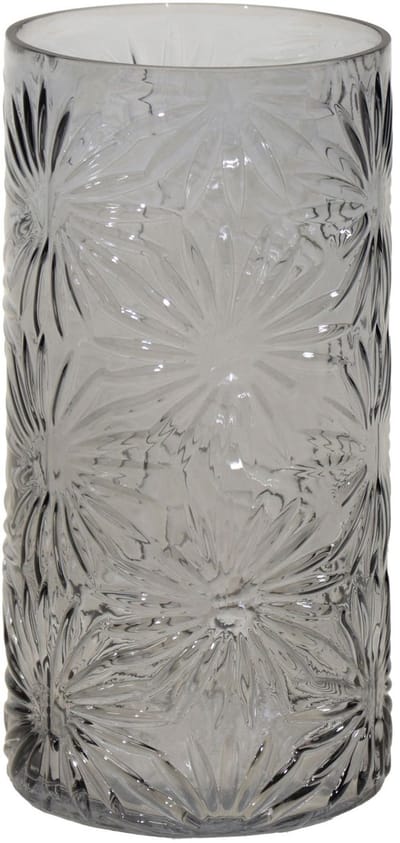 Mega Collections Bloemenvaas Debby - grijs - glas - bloem relief - 15 x 35 cm