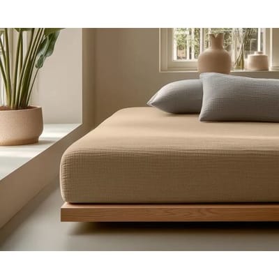 Dreamhouse Hoeslaken Mousseline Zand - 180 x 200 cm + 30 cm hoekhoogte