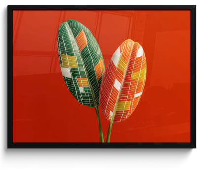 Poster in lijst - Fotolijst 80x60 cm - Posters - Bladeren - Ovaal - Mozaïek - Patroon - Posterlijst zwart - Decoratie - Wanddecoratie woonkamer - Muurdecoratie slaapkamer