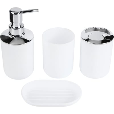 4-delige set Badkamerkit Accessoire Plastic Lotionfles Opbergbeker Spoelbeker Zeepbakje wit