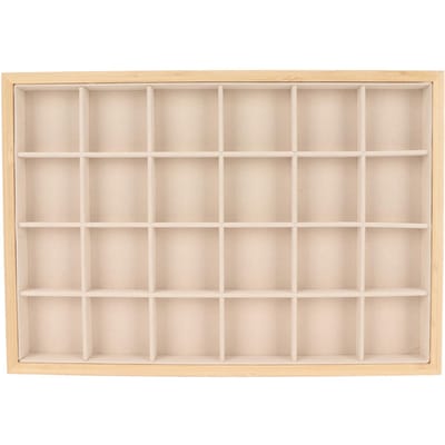 Plateaux d'Exposition de Rangement pour Bijoux Polyvalents 24 Grilles Plateau à Bijoux pour Bague Boucle d'Oreille Bracelet beige