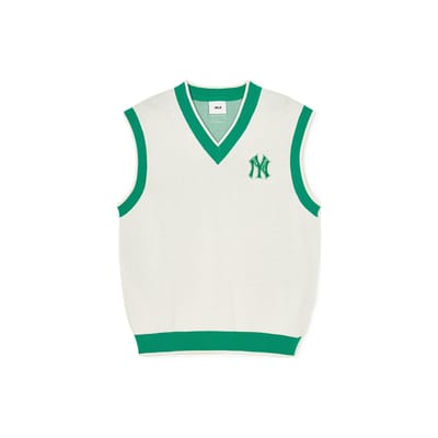 MLB SS24 New York Yankees Logo V-hals Pullover Vest Unisex Vesten Crème 3AKPV0341-50CRD XS blue
