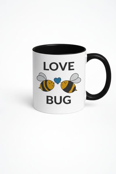 Love Bug Mok met Schattige Bijen & Blauw Hart | Liefdes Beker Cadeau