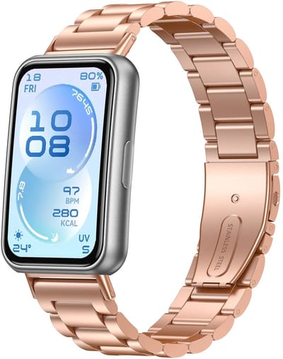 Strap-it Stalen band geschikt voor Huawei Band 11 / Huawei Band 11 Pro (Roségoud)