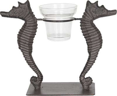 Clayre & Eef Theelichthouder Zeepaardje 22*8*18 cm Bruin Ijzer Glas Waxinelichthouder Windlichthouder