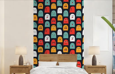 Behang - Fotobehang Patroon - Pacman - Games - Spook - Jongens - Kinderen - Kids - Breedte 150 cm x hoogte 240 cm