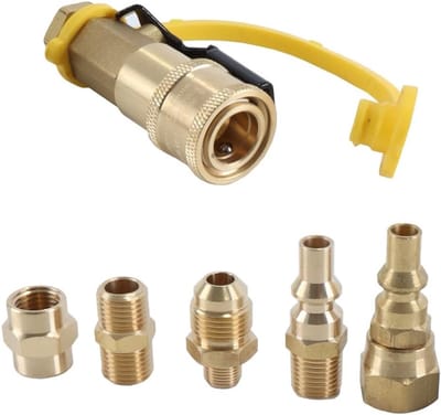 7-delige Propaan Quick Release Adapter Set met Afsluitklep voor BBQ, Grill en Kamperen - Inclusief 3/8" Flare en 1/4" Messing Aansluitingen