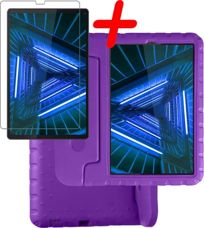 Hoesje Geschikt voor Lenovo Tab M10 FHD Plus (2e / 2nd Generatie) - Met Screenprotector - Kinderhoes Shockproof Bumper - Kidsproof Case - Tablet Hoes - Kinder Hoes Cover - Paars