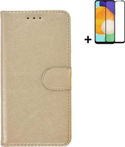 Hoesje Geschikt voor Samsung Galaxy A13 5G - Bookcase - Screenprotector A13 5G - A13 5G Hoes Wallet Book Case Goud + Full Screenprotector