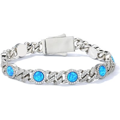 Hip hop sieraden 8 mm brede blauwe opaal Cubaanse schakel messing sprankelende veersluiting Cubaanse schakel, geschikt voor zowel mannen als vrouwen 8 inch(20.32cm) white