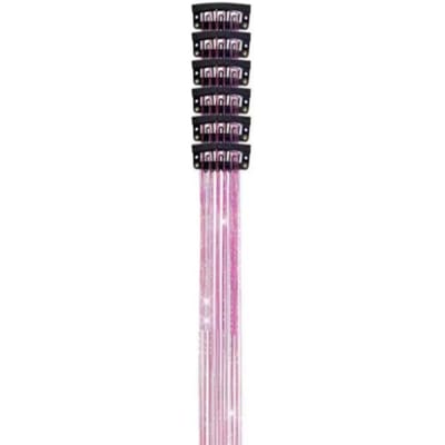 6 stuks Clip In Haarglitter Hairextensions Haarglitter 20 Inch Hittebestendig Glitter Hairextensions roze