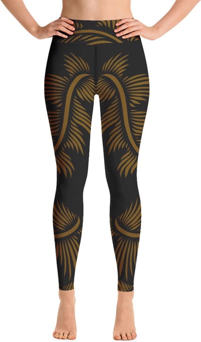 Sportlegging - design Lines 4 Peace - High Waist - Dry Fit - High Performance - 4way stretch- unieke print - UPF 50+ - Hardloop - Yoga - Fitness - Dans  - Pilates - Training - sportbroek - zwart hazelnoot bruin - maat XL