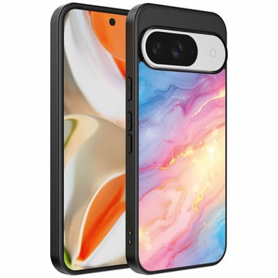 Geschikt voor Google Pixel 9 Pro XL Telefoonhoesje met Regenboog Glitter Marmer Opdruk - TPU Backcover Case Rainbow Glitter Marble Design - Smartphonica geschikt voor Google Pixel 9 Pro XL