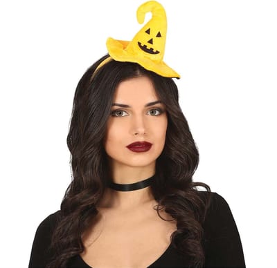 Halloween heksenhoed - mini hoedje op diadeem met sluier - one size - oranje - meisjes/dames