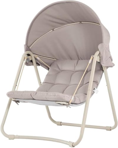 Milova Lounge stoel met zonnescherm - Tuinstoel - Hangstoel - Schommelstoel - Buiten - Tuinmeubel - Verstelbaar zonnescherm - Beige - Buitenstoel
