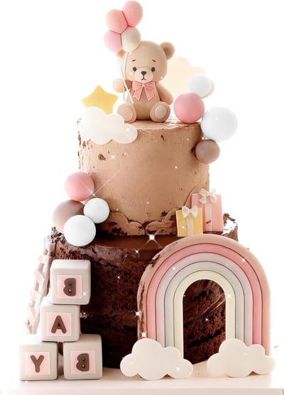 Beren Taart Decoratie - Baby Versiering - Feest Versieren - Compleet Set - 1 Set - Roze