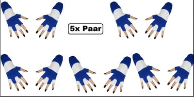 5x Paar handschoenen vingerloos wit/blauw - Optocht Feest festival thema feest party themafeest Oktoberfestr