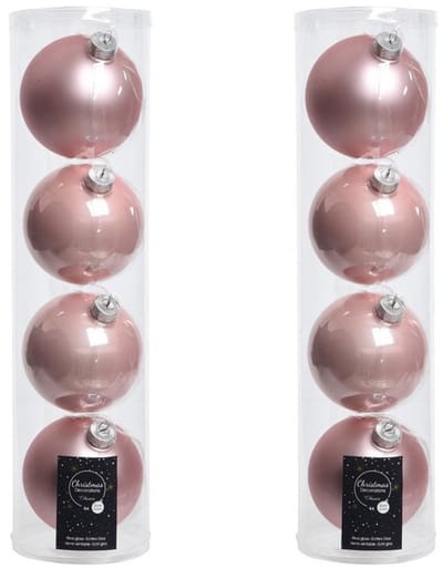 8x Lichtroze glazen kerstballen 10 cm - Mat/matte - Kerstboomversiering lichtroze