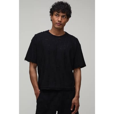 Oversized Boxy Geweven Burn-out T-shirt | Black | Size XS