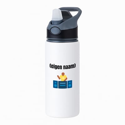 Hacebo® - dj met eigen naam waterfles met rietje zwart - Dj - muziek liefhebbers - disc jockey - vinyl - verjaardag - cadeau - kado - water fles - 650ML