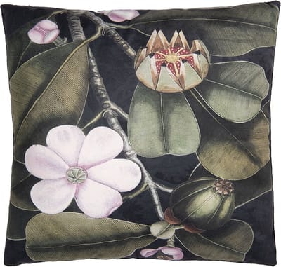 Clayre & Eef Sierkussen 45*45 cm Zwart Synthetisch Bloemen Kussenhoes met Kussenvulling